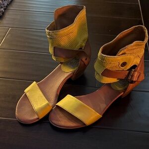 Miz Mooz Yellow Leather Ankle-Cuff Sandals